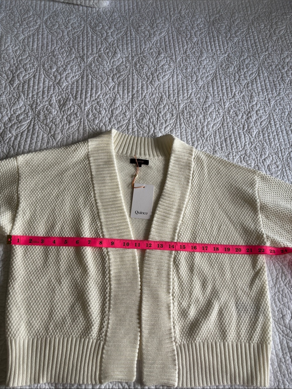 NWT Quince Ivory Waffle Stitch Open-Front Knit Cardigan 100% Organic Cotton S - Picture 9 of 13